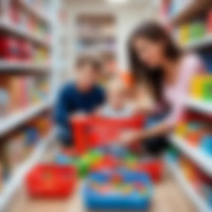 Parents selecting safe toys for their children.