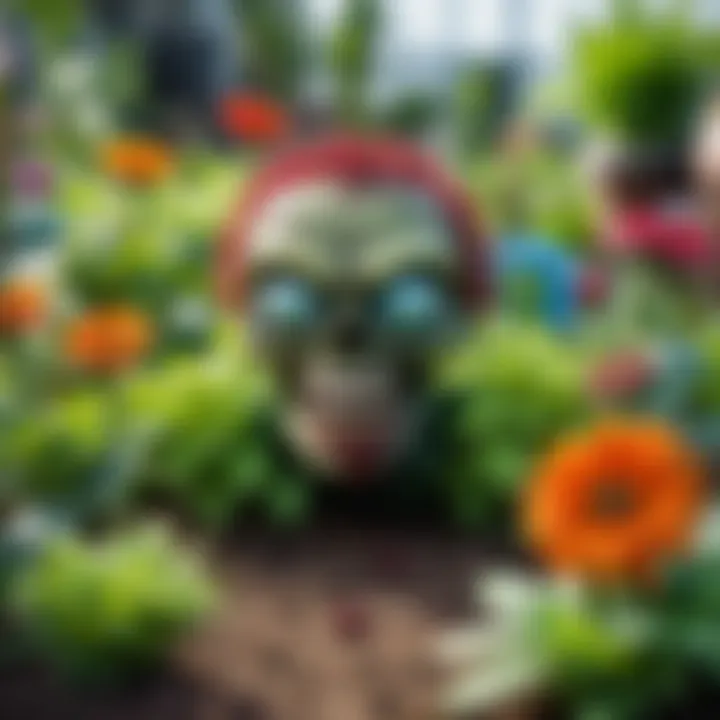 A vibrant garden scene featuring various plants and zombies